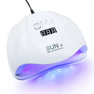 Nail Lamp Dryer with 54W power setting and LED display for quick drying, suitable for global use with 100-240V universal voltage.