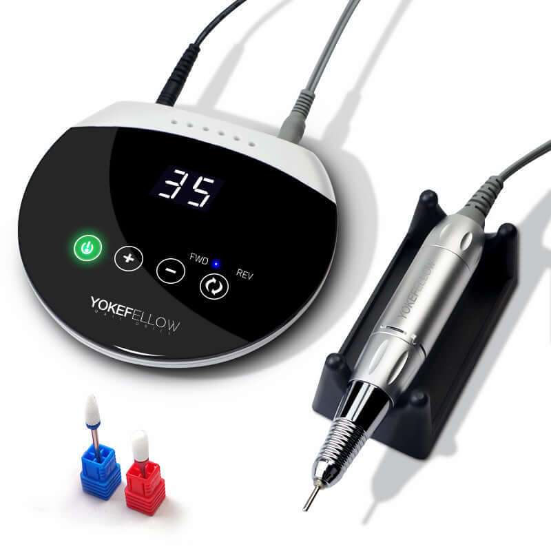Professional Nail Drill Machine with LCD display, aluminum and ABS body, includes drill bits; ideal for precise nail care.
