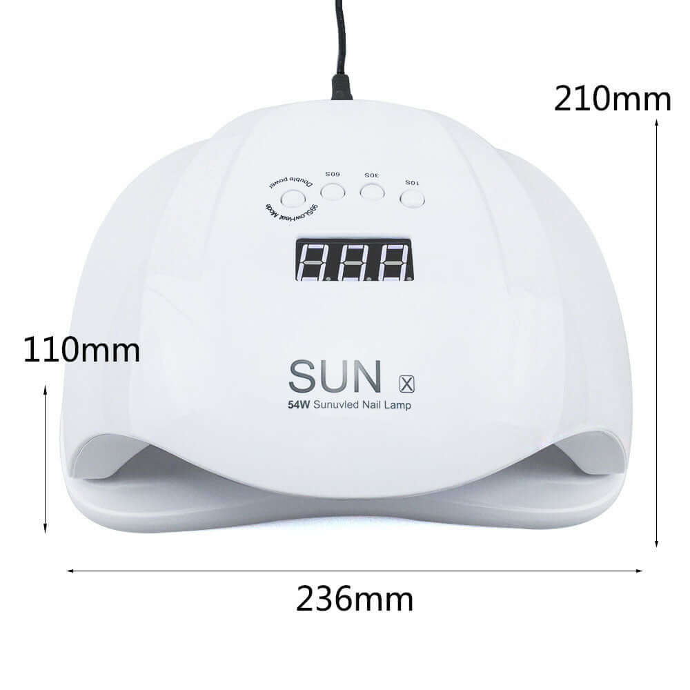 54W Nail Lamp Dryer with universal voltage, perfect for quick and safe nail drying, dimensions 236x210x110mm.