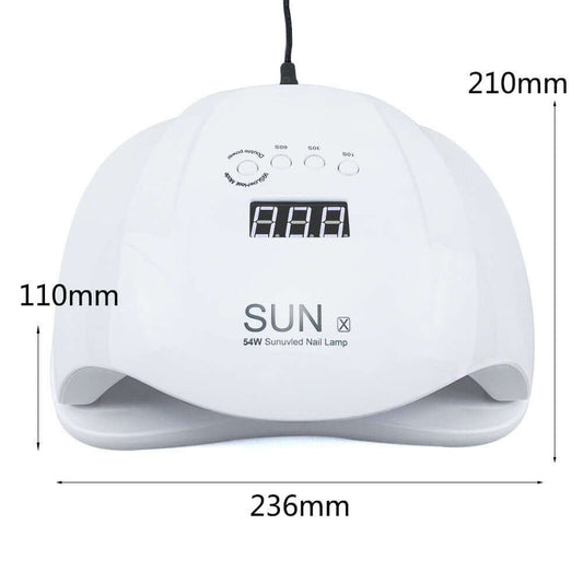 54W Nail Lamp Dryer with universal voltage, perfect for quick and safe nail drying, dimensions 236x210x110mm.