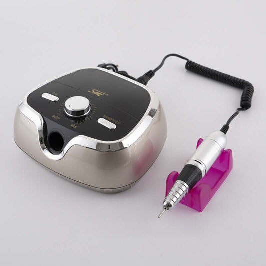 Professional Nail Polisher Tool with manual and foot control, capable of 35,000 RPM speed. Engineered for versatility and effectiveness.