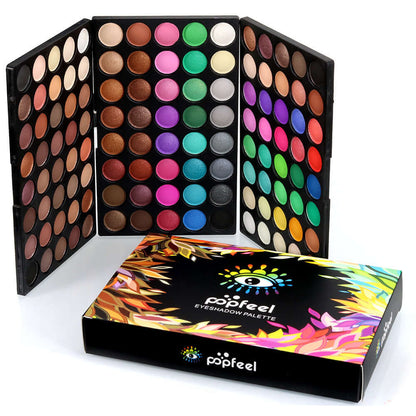 Vibrant 120 Colors Eyeshadow Kit with matte and shimmer shades, perfect for makeup lovers seeking variety and portability.