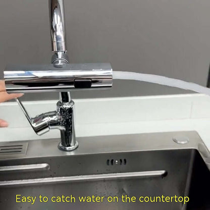 Modern Waterfall Kitchen Faucet with a sleek chrome finish, demonstrating easy water flow on the countertop.