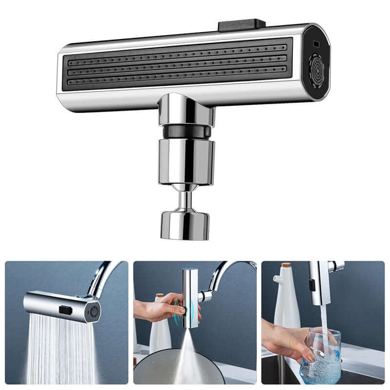Waterfall Kitchen Faucet with modern design, showcasing ease of use, and versatility in different kitchen tasks.