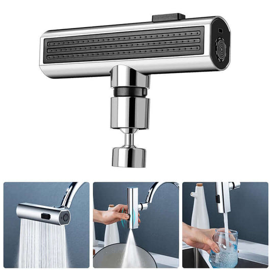 Waterfall Kitchen Faucet with modern design, showcasing ease of use, and versatility in different kitchen tasks.