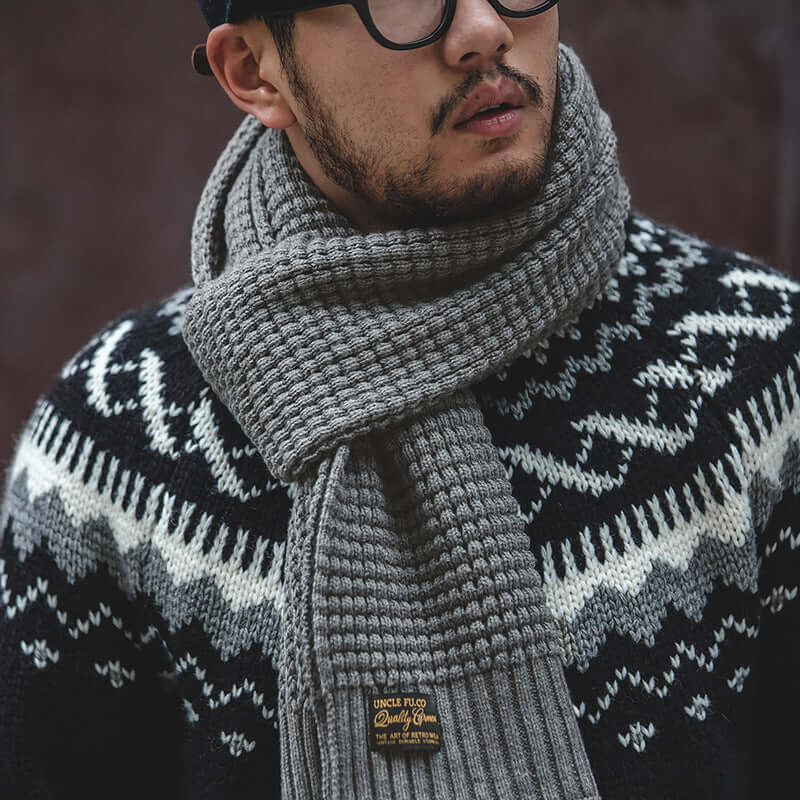 Stylish Wool Knitted Scarf enhancing winter fashion, providing warmth and elegance.